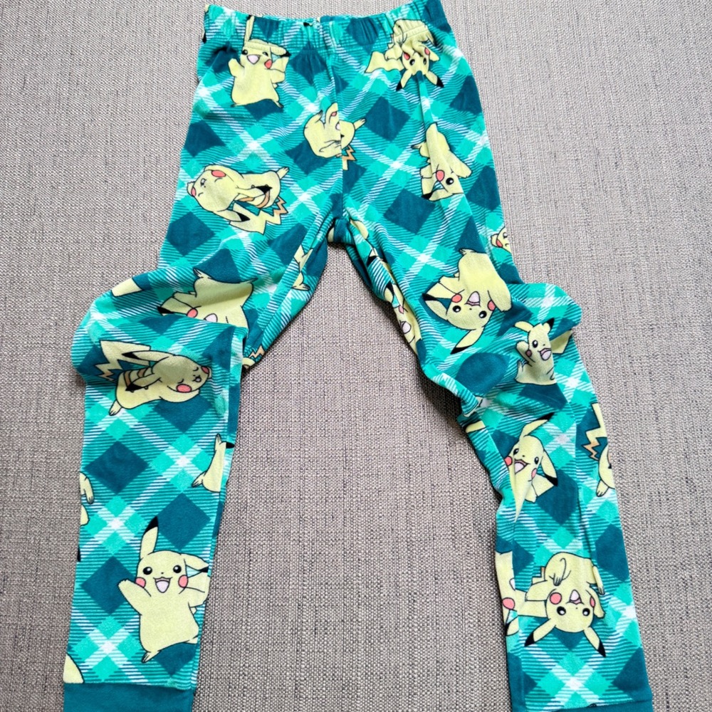 Pokemon Pikachu Kids Pajama Pants Green Plaid Sleepwear Size 10 Snug Fit